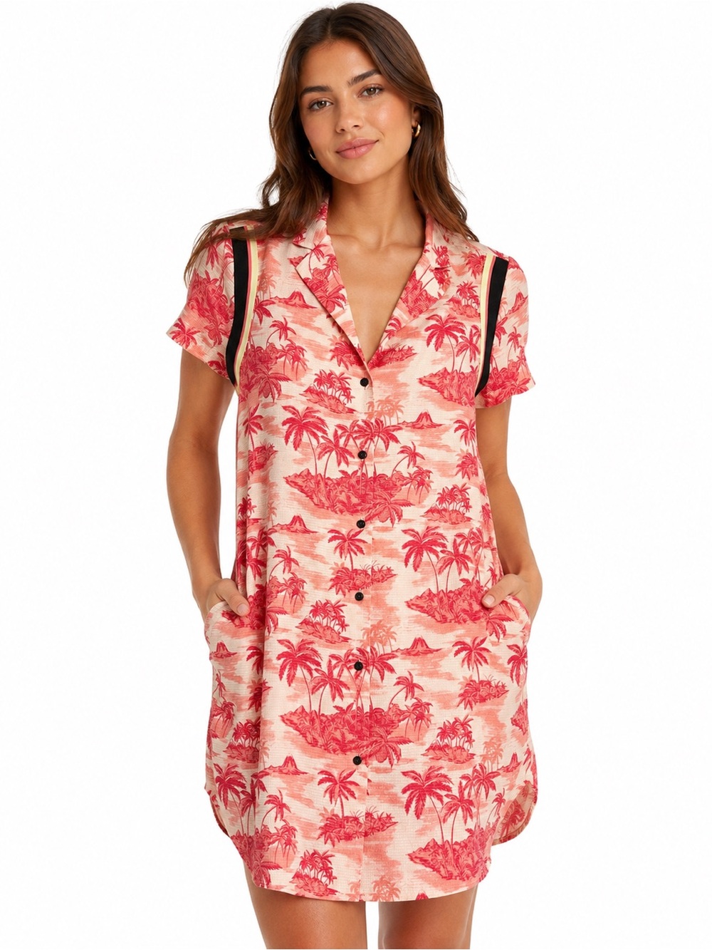 Scotch & Soda Maison Scotch Bamboo Beach Palm Print Shirt Dress S